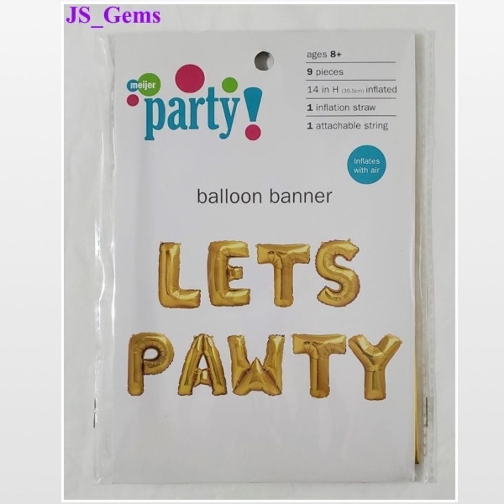2 New Balloon Pet Dog Banner Gold Lets Pawty Party Cat Animal NWT